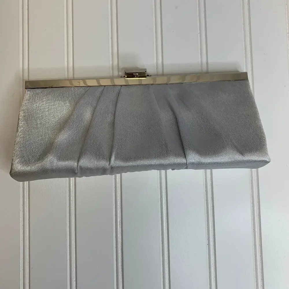 Gunne Sax Jessica McClintock Gray Satin Clutch Clasp
